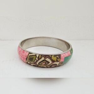 Vintage Viva Beads Colorful Patterned Polymer Clay Floral Soft Bangle Bracelet
